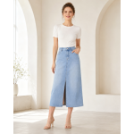 Mid-length denim skirt woman Spring/summer 2021 new thin high waisted slit hip wrap skirt A-line skirt